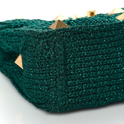 Valentino Garavani Metallic Woven Lurex Medium Roman Stud Shoulder Bag Jungle 7 of 8