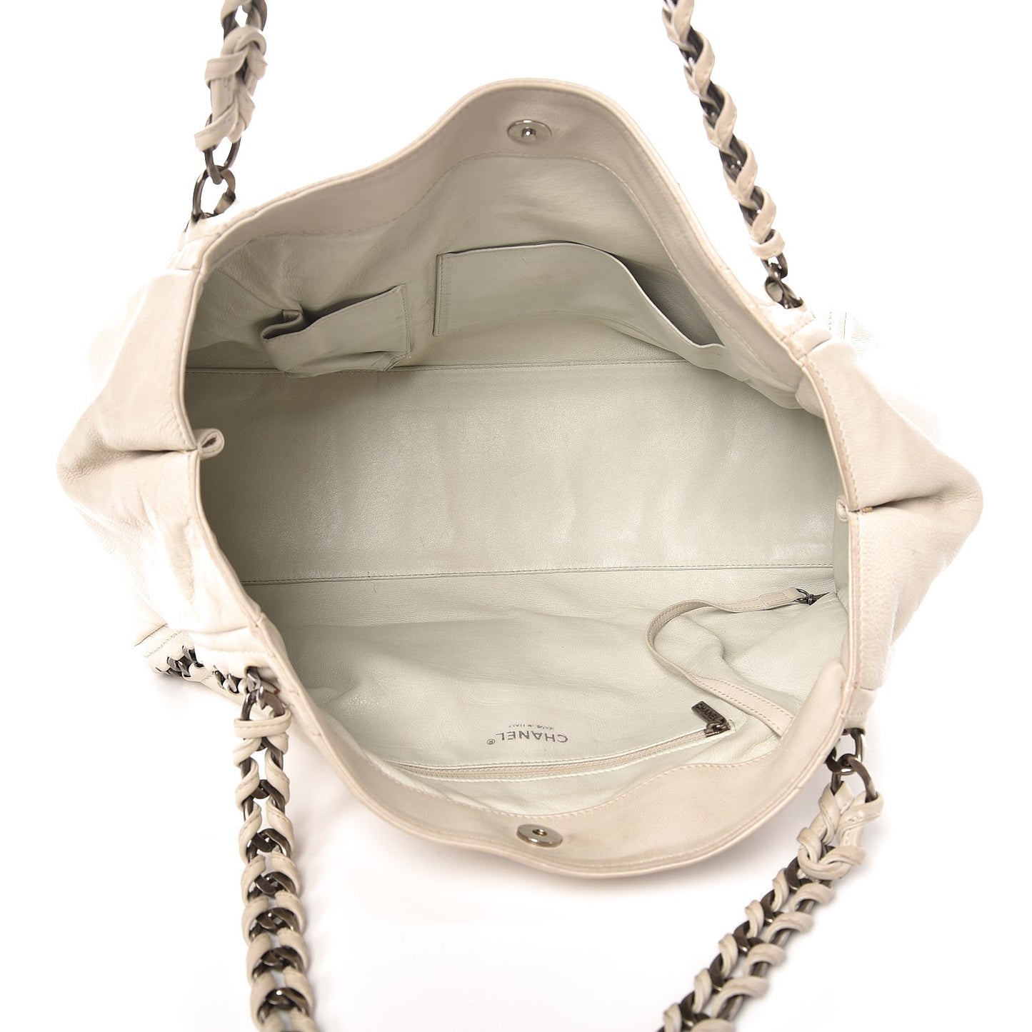 Calfskin Large East West Modern Chain Tote White