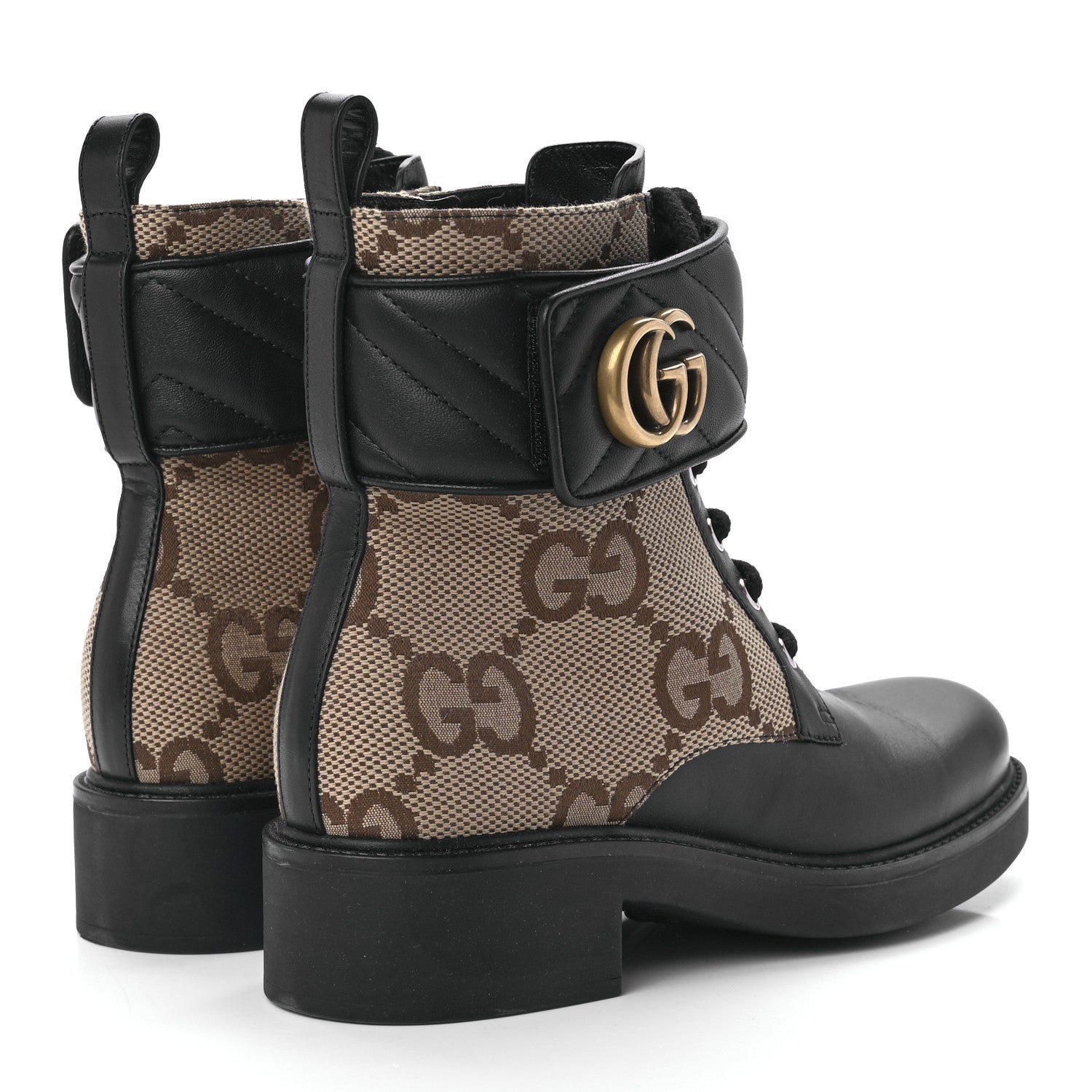 Gucci Flores Calfskin Monogram Maxi GG Nappa Matelasse Double G 40mm Ankle Boots 37.5 Black Camel Ebony 4 of 9
