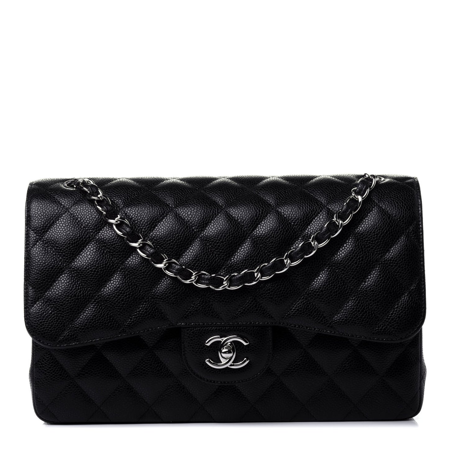 Caviar Quilted Jumbo Double Flap Black