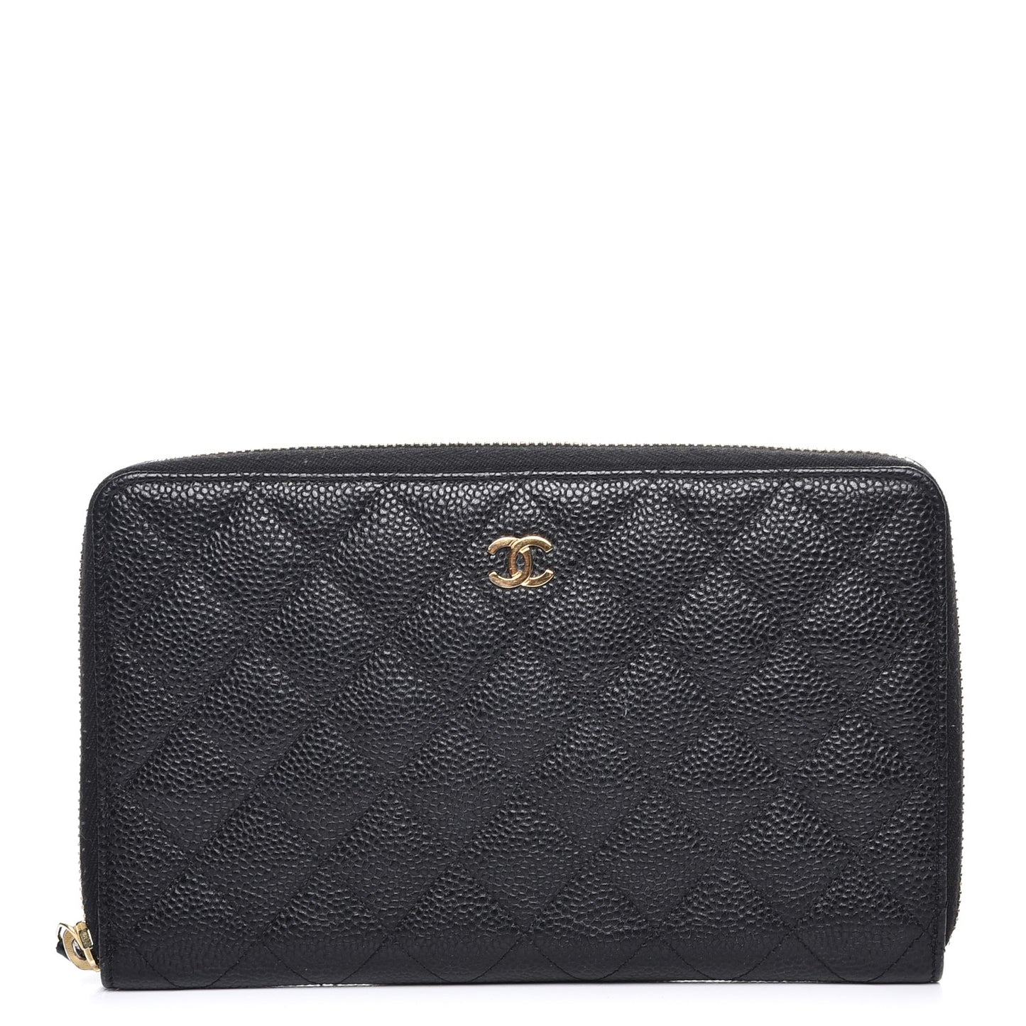 Caviar Quilted Large Zip Around Organizer Wallet Black