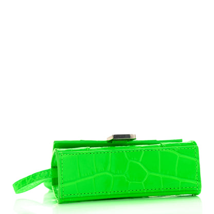 Balenciaga Shiny Calfskin Crocodile Embossed Hourglass Top Handle Bag Mini Fluo Green 3 of 8