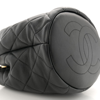 Chanel Lambskin Quilted Pearl Crown Drawstring Bag Black 9 of 11