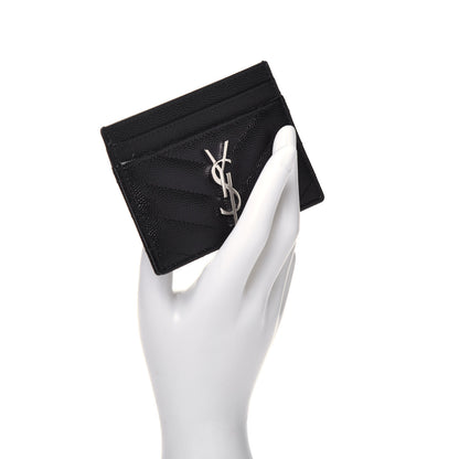 Saint Laurent Grain De Poudre Matelasse Chevron Monogram Credit Card Case Black 2 of 7