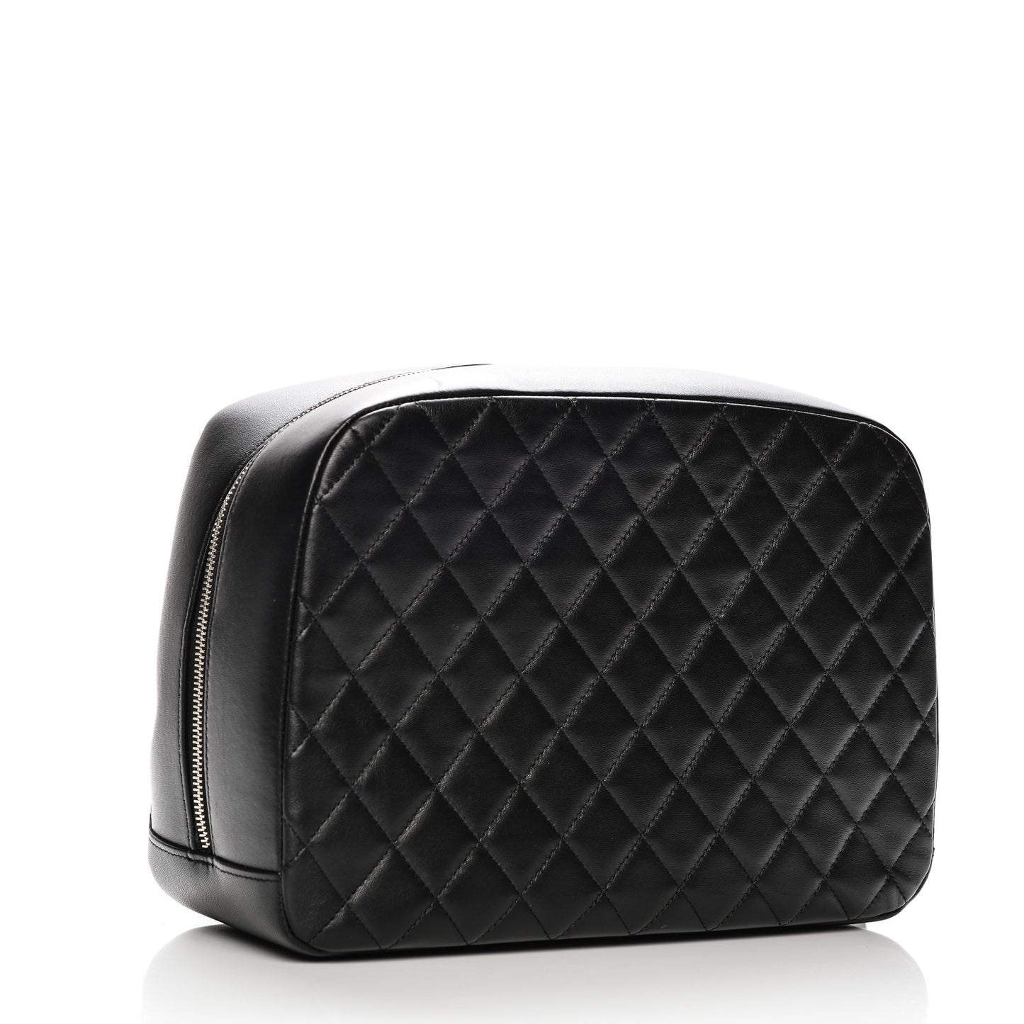 Lambskin Quilted Large Curvy Pouch Cosmetic Case Black