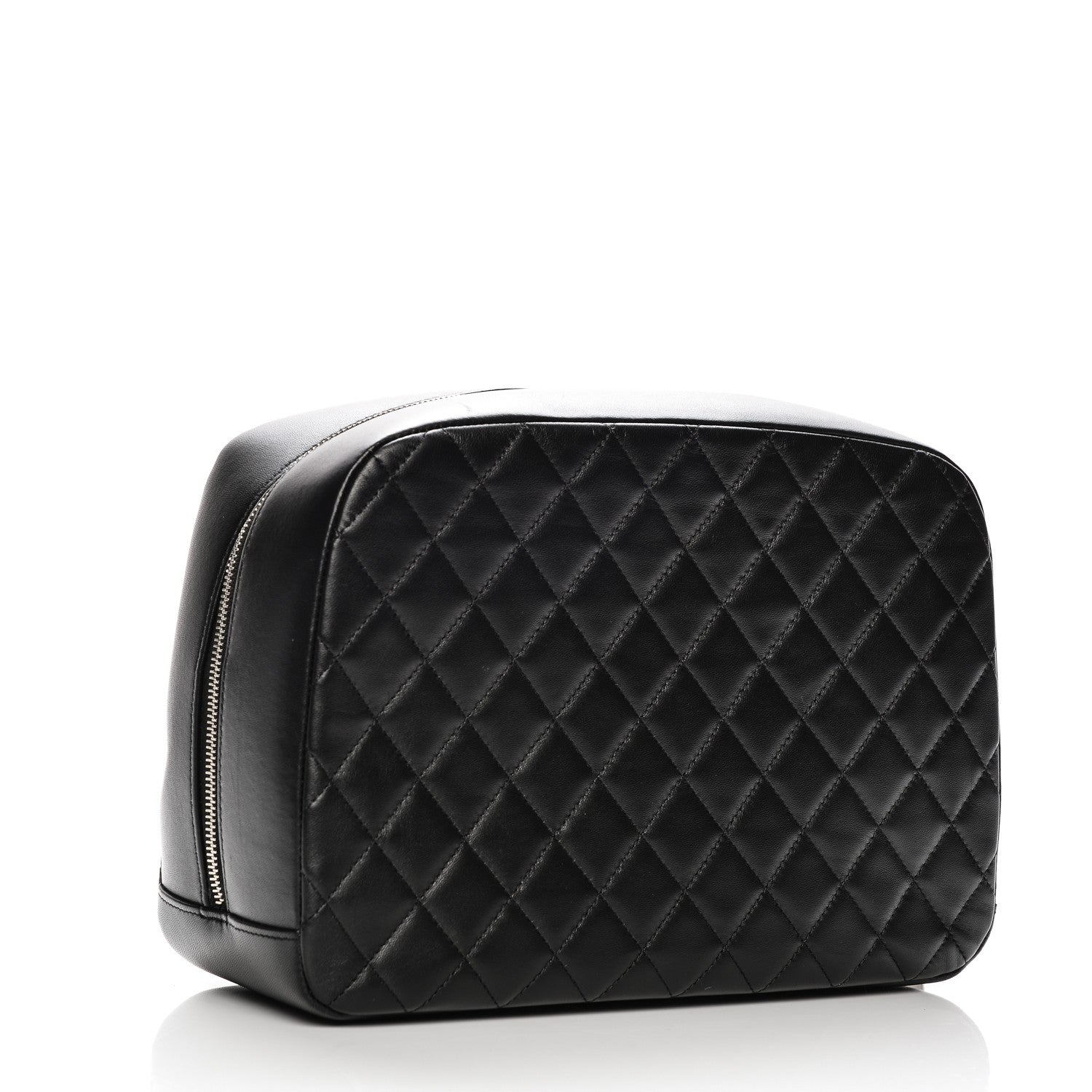 Chanel Lambskin Quilted Large Curvy Pouch Cosmetic Case Black 3 of 7