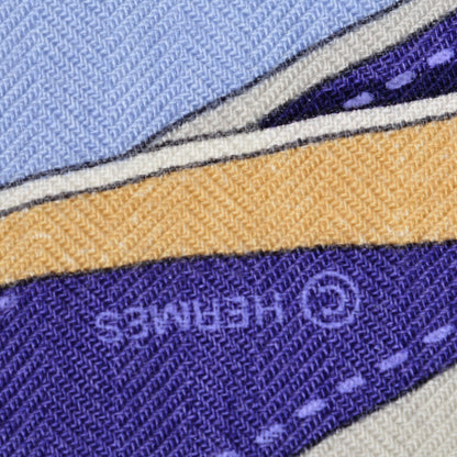 Hermes Cashmere Silk La Promenade Du Matin Shawl 140 Lavande Ciel Jaune 6 of 6