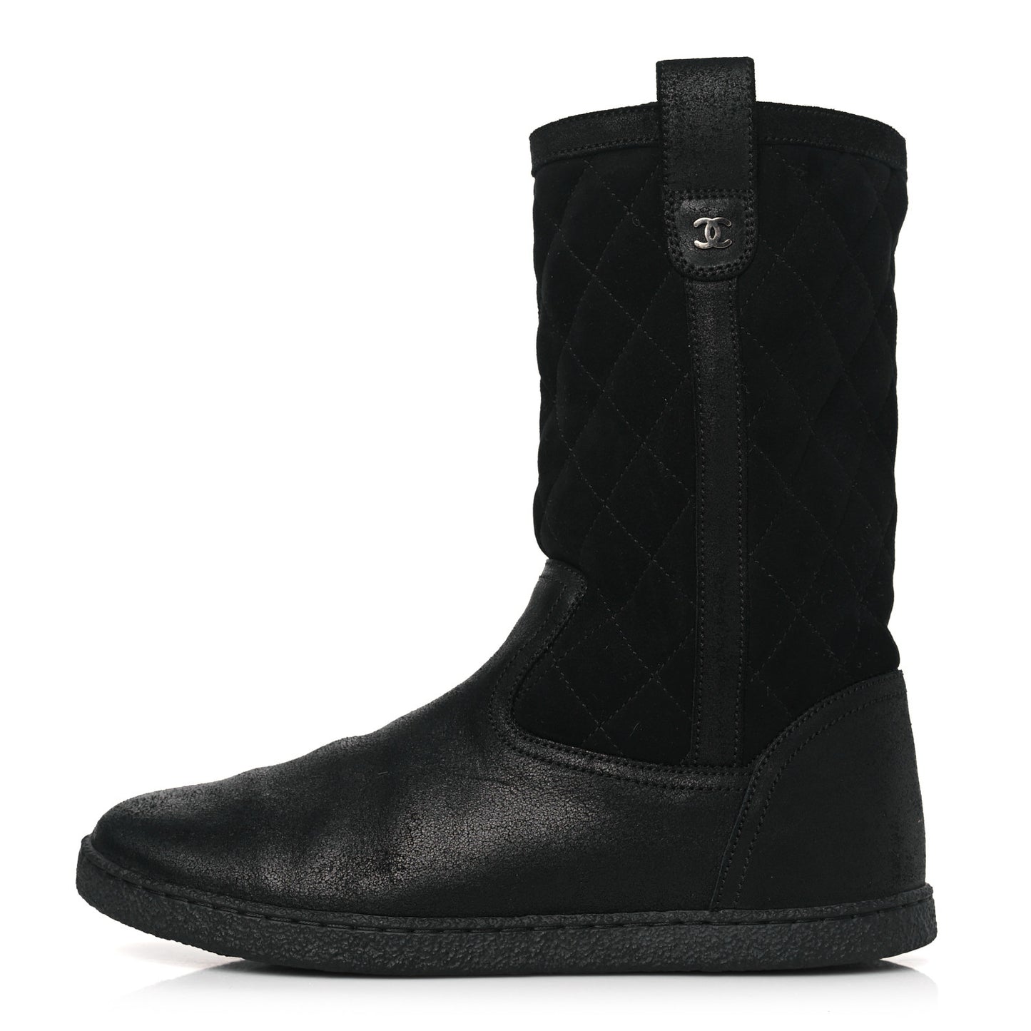Suede Quilted High Boots 37.5 Black