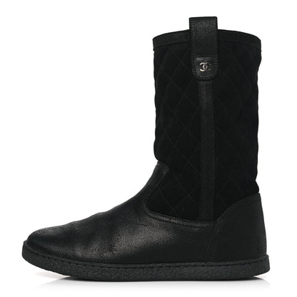 Chanel Suede Quilted High Boots 37.5 Black 1 of 7