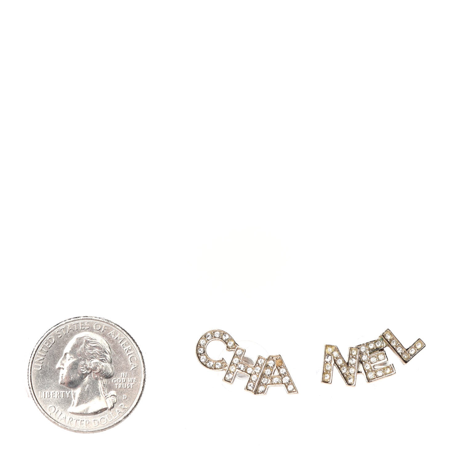 Chanel Crystal Pearl Signature Stud Earrings Gold 2 of 4
