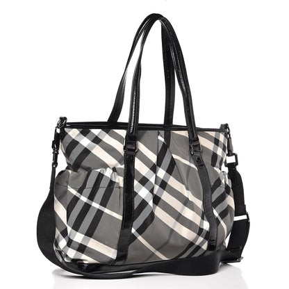 Burberry Nylon Beat Check Diaper Bag Black 3 of 10