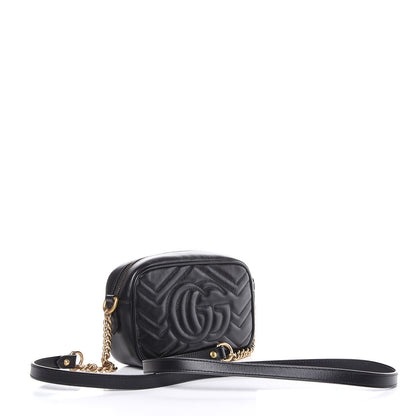 Gucci Calfskin Matelasse Mini GG Marmont Chain Shoulder Bag Black 3 of 10