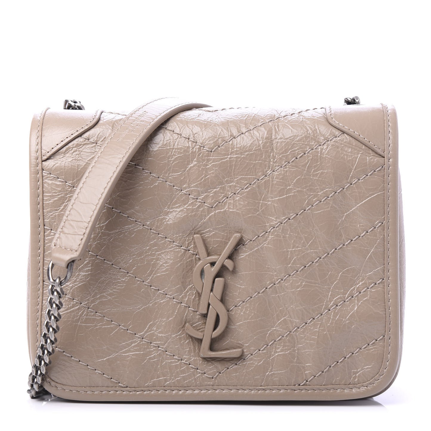 Crinkled Calfskin Matelasse Monogram Niki Chain Wallet Dusty Grey