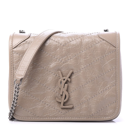 Saint Laurent Crinkled Calfskin Matelasse Monogram Niki Chain Wallet Dusty Grey 1 of 9