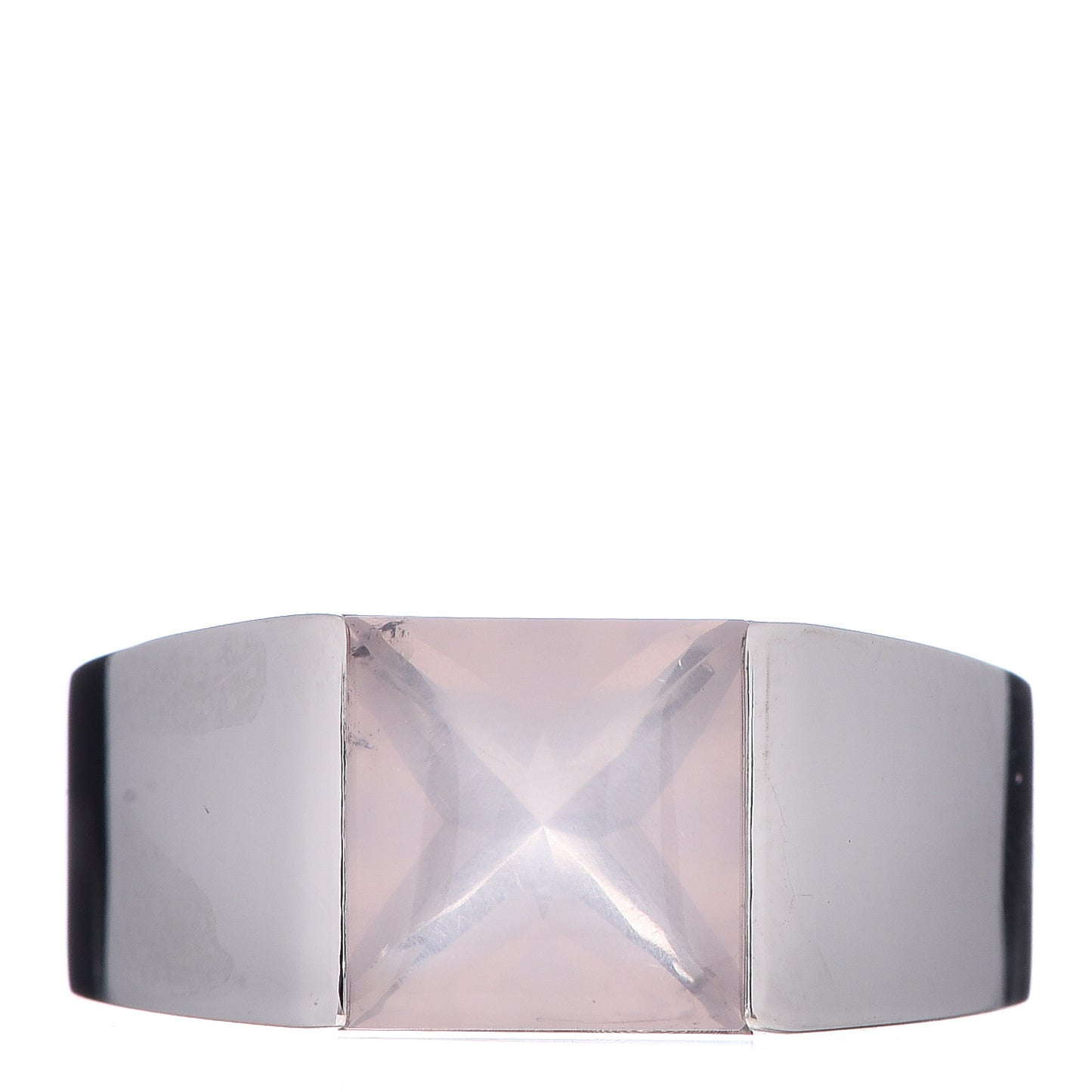 18K White Gold Rose Quartz Tank Ring 50 5.25