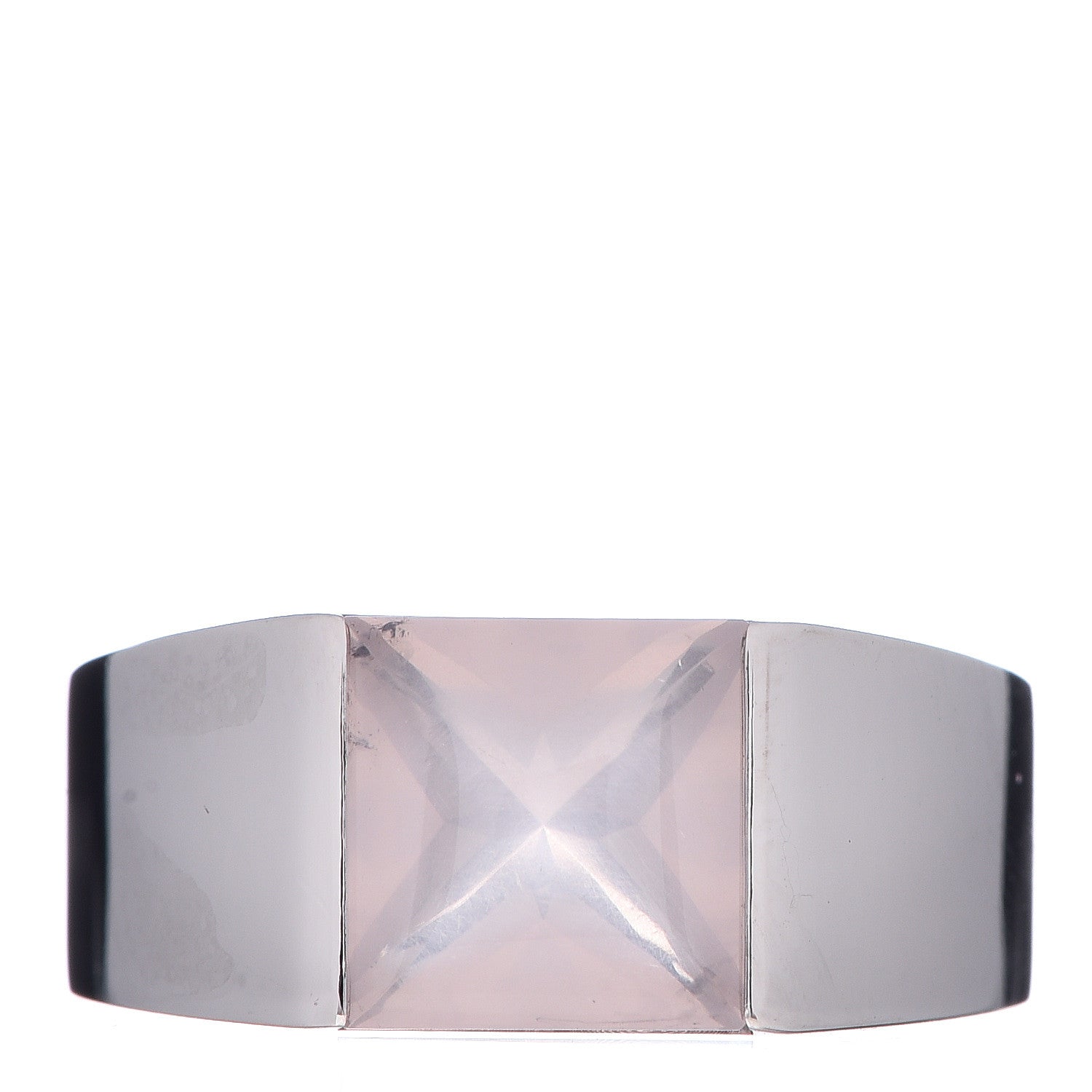 Cartier 18K White Gold Rose Quartz Tank Ring 50 5.25 1 of 6