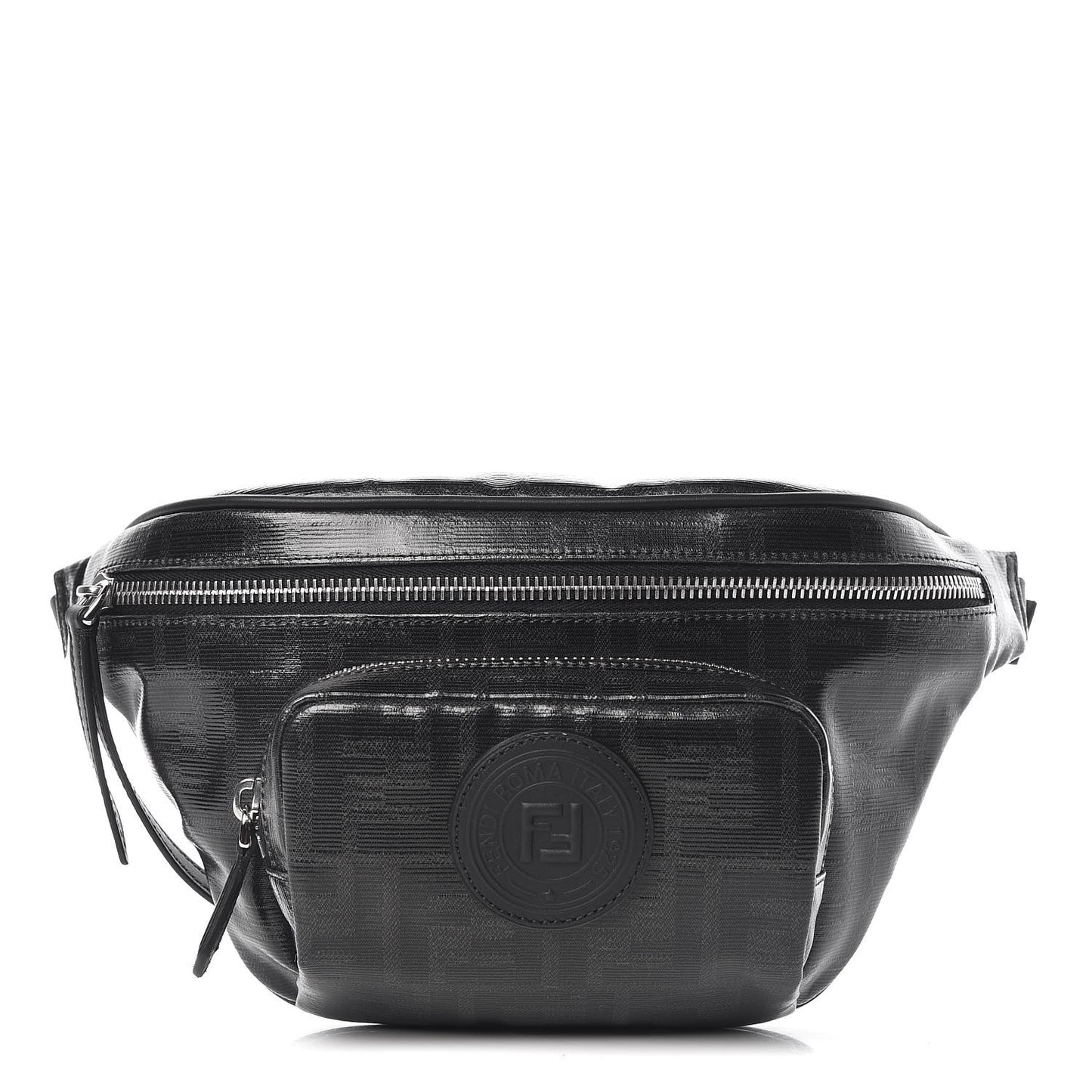 Glazed Fabric Vitello Century FF 1974 Stamp Patch Pocket Belt Bag Black
