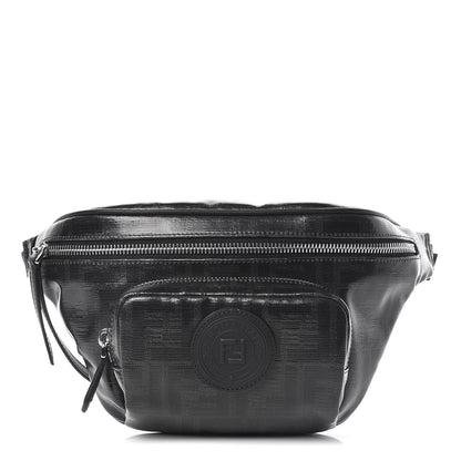 Fendi Glazed Fabric Vitello Century FF 1974 Stamp Patch Pocket Belt Bag Black 1 of 7