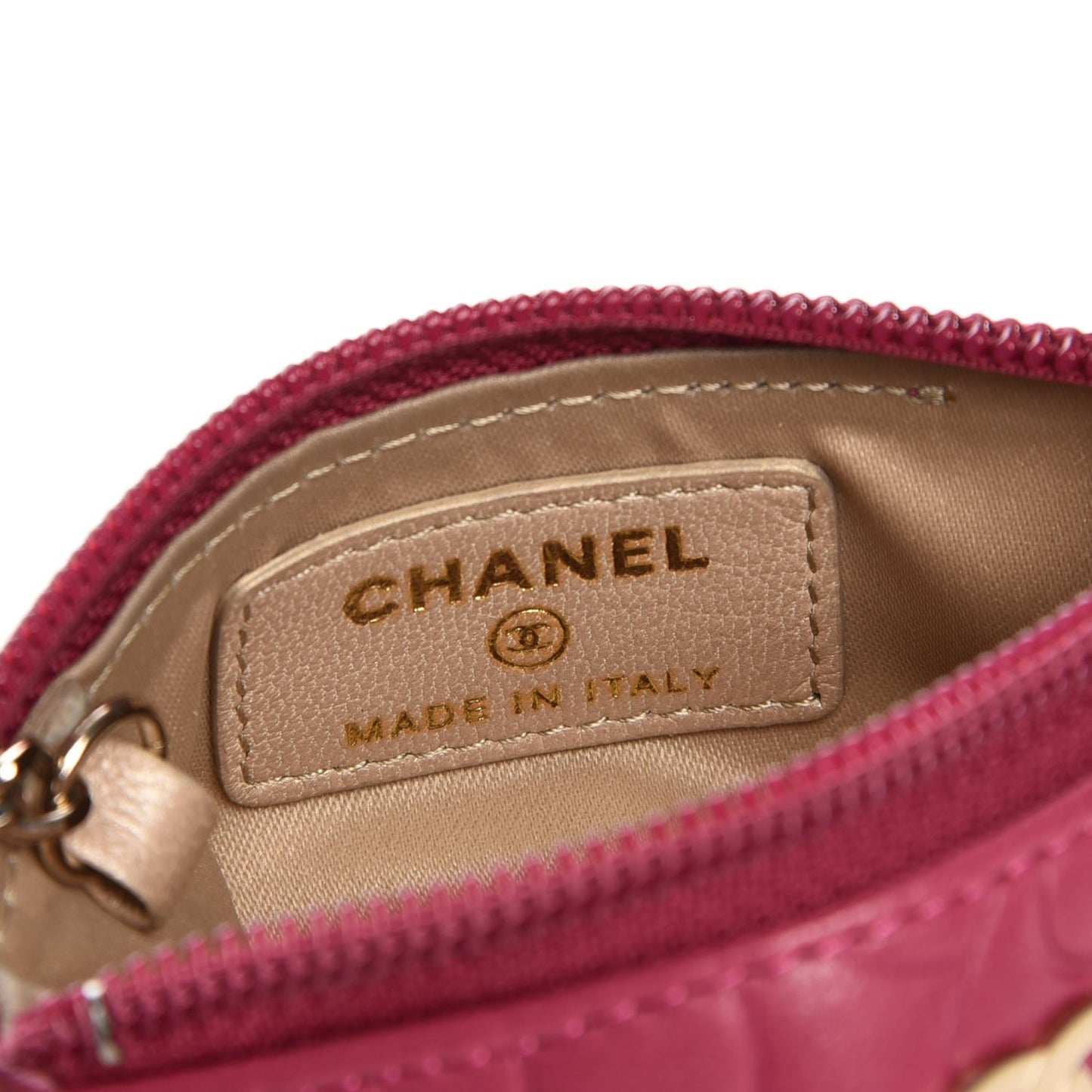 Lambskin Camellia Embossed Zip Case Fuchsia