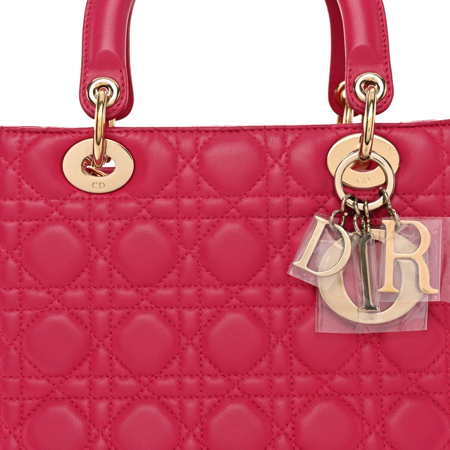 CHRISTIAN DIOR Lambskin Cannage Medium Lady Dior Fuchsia