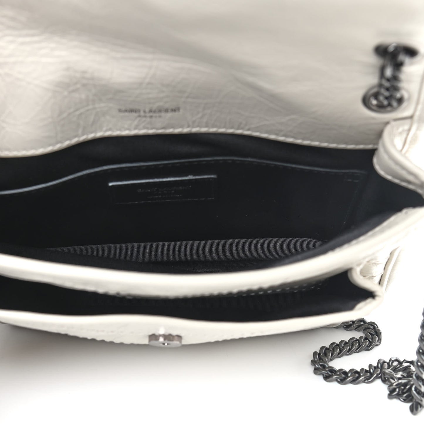 Crinkled Calfskin Matelasse Monogram Baby Niki Chain Satchel Blanc Vintage