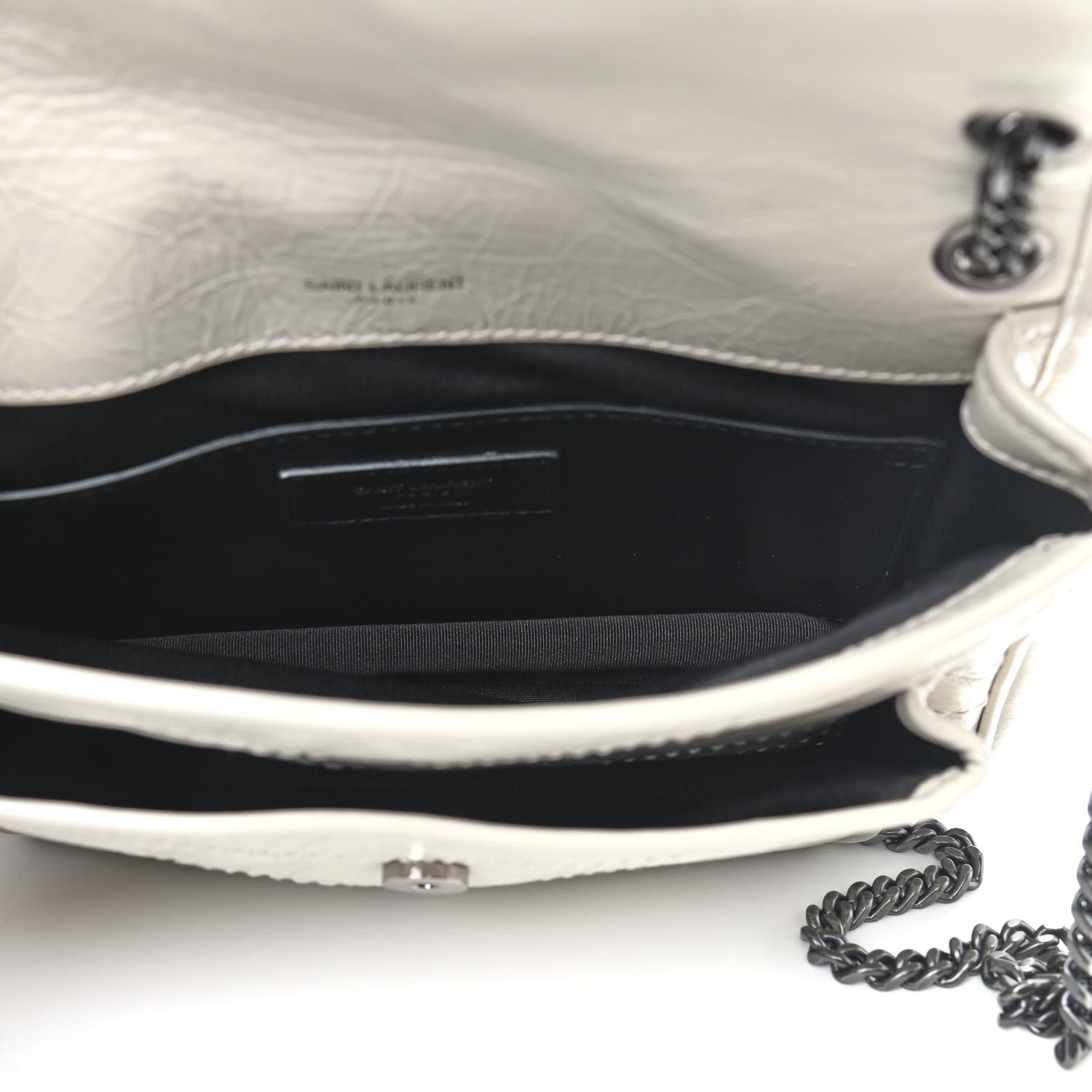 Saint Laurent Crinkled Calfskin Matelasse Monogram Baby Niki Chain Satchel Blanc Vintage 5 of 9