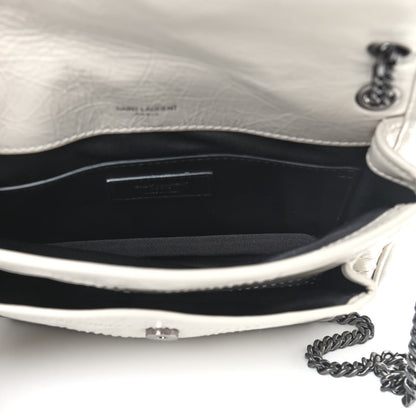 Saint Laurent Crinkled Calfskin Matelasse Monogram Baby Niki Chain Satchel Blanc Vintage 5 of 9