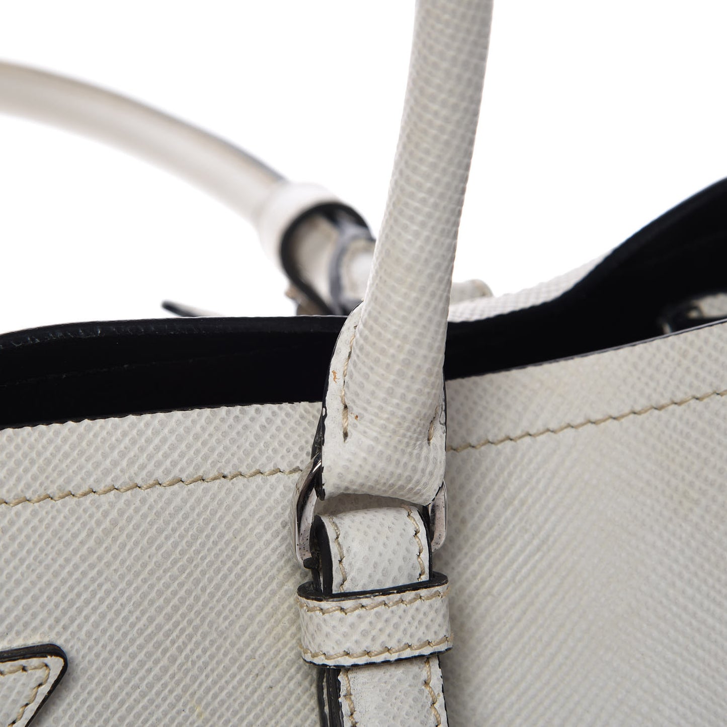 Saffiano Cuir Medium Double Handle Tote Talco Black