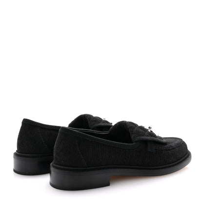 Chanel Corduroy Quilted CC Turnlock Loafers 36 Black 5 of 9