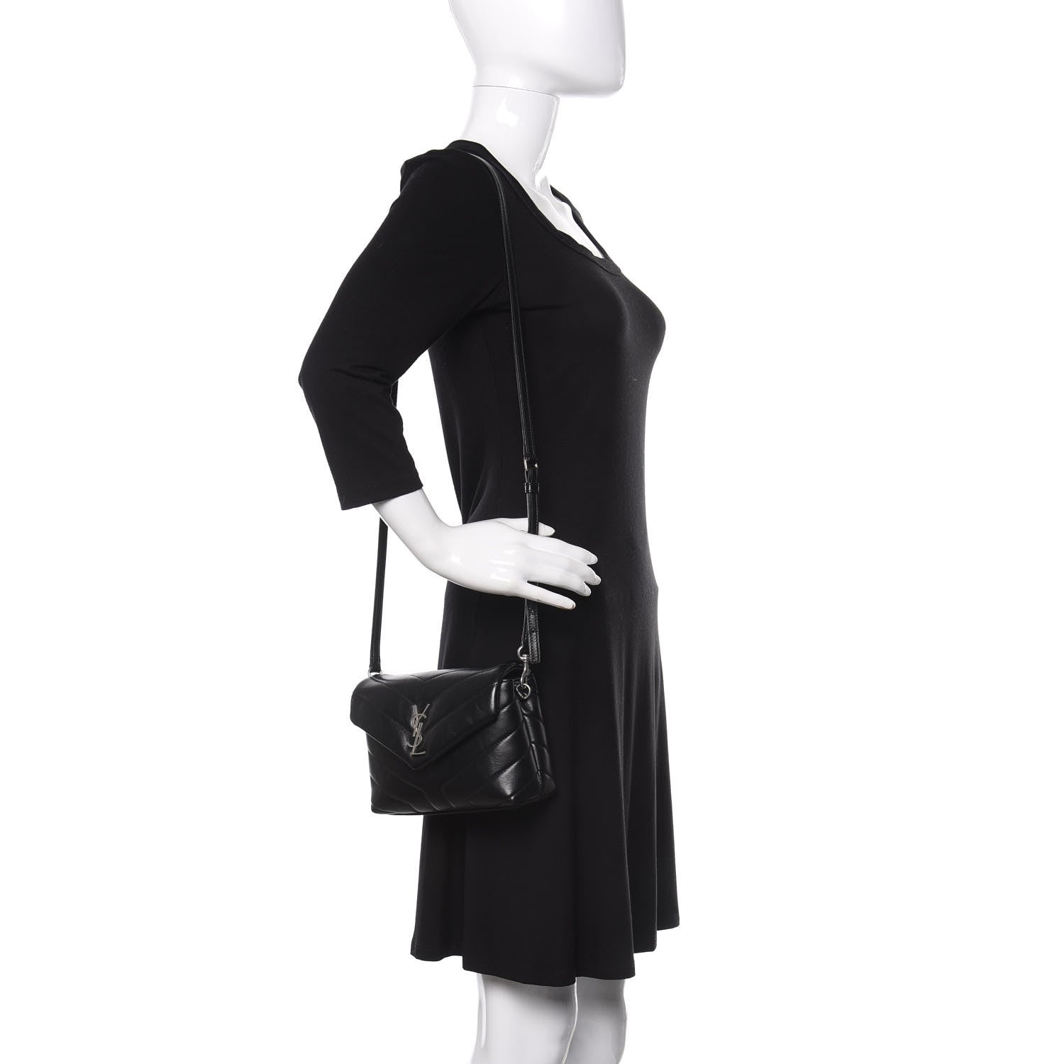 Saint Laurent Calfskin Y Quilted Monogram Toy Loulou Crossbody Bag Black 2 of 14