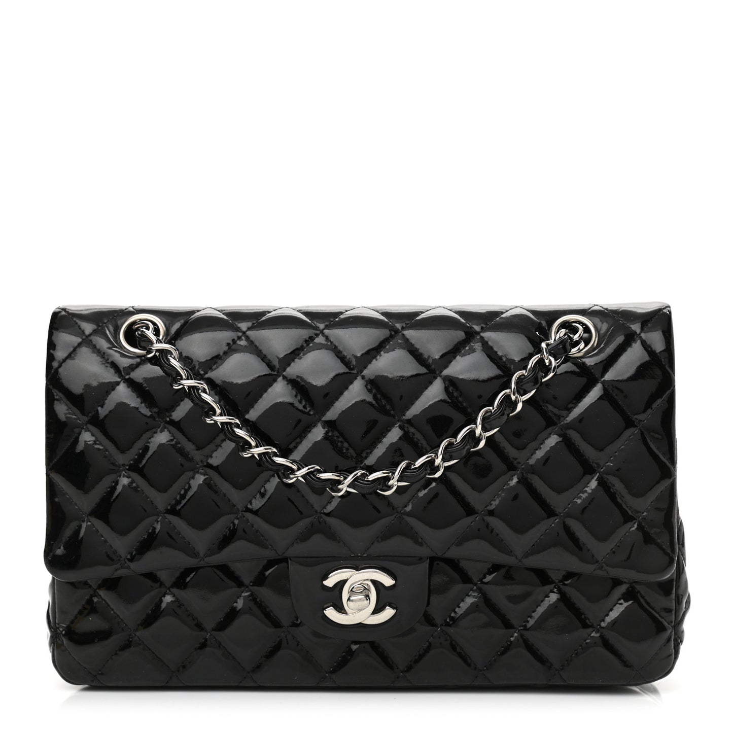 Patent Quilted Medium Double Flap Black