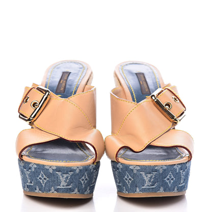 Louis Vuitton Vachetta Denim Juan Les Pins Espadrille Wedge Heels 38 Blue 2 of 12