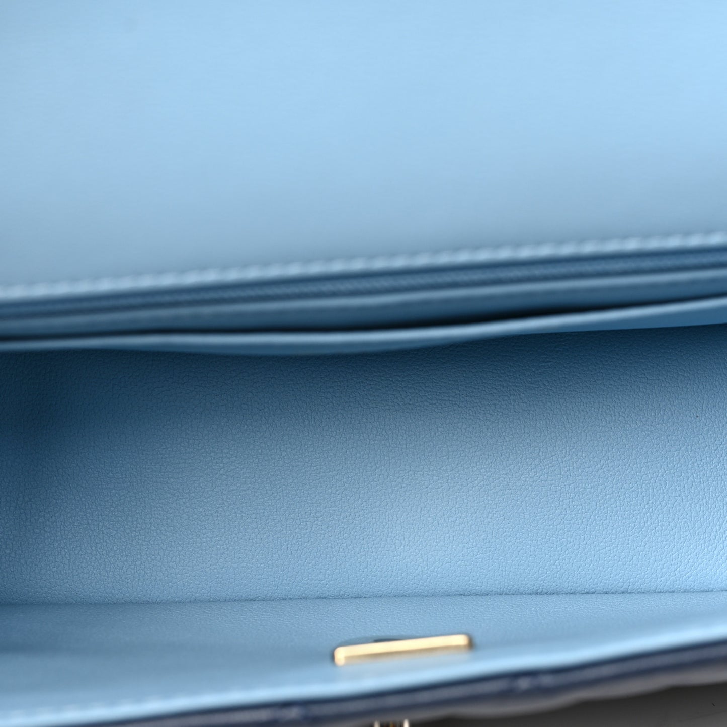 Lambskin Quilted Bi-Color Mini Top Handle Rectangular Flap Navy Blue Light Blue