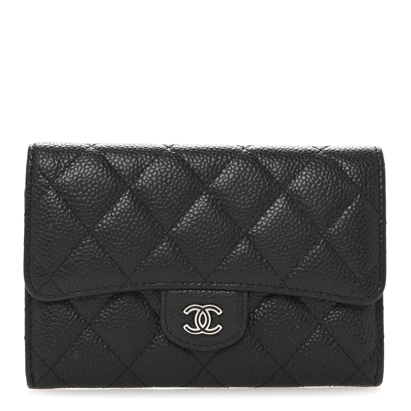 Caviar Quilted Small Flap Wallet Black