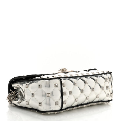 Valentino Garavani Metallic Patent Quilted Small Rockstud Spike Shoulder Bag Silver 4 of 9