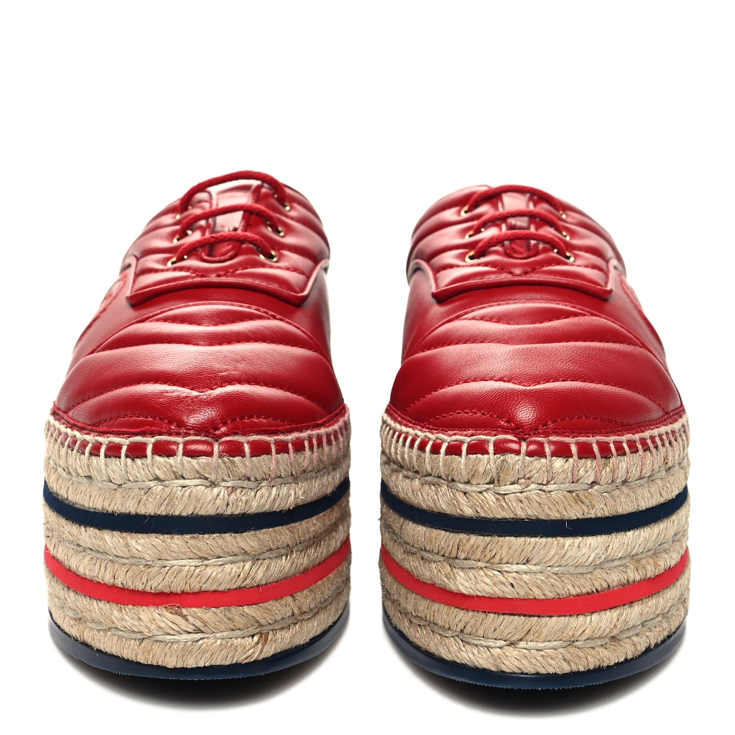 Gucci Nappa Matelasse GG Pilar Flatform Lace-Up Espadrilles 38.5 Hibiscus Red 2 of 8