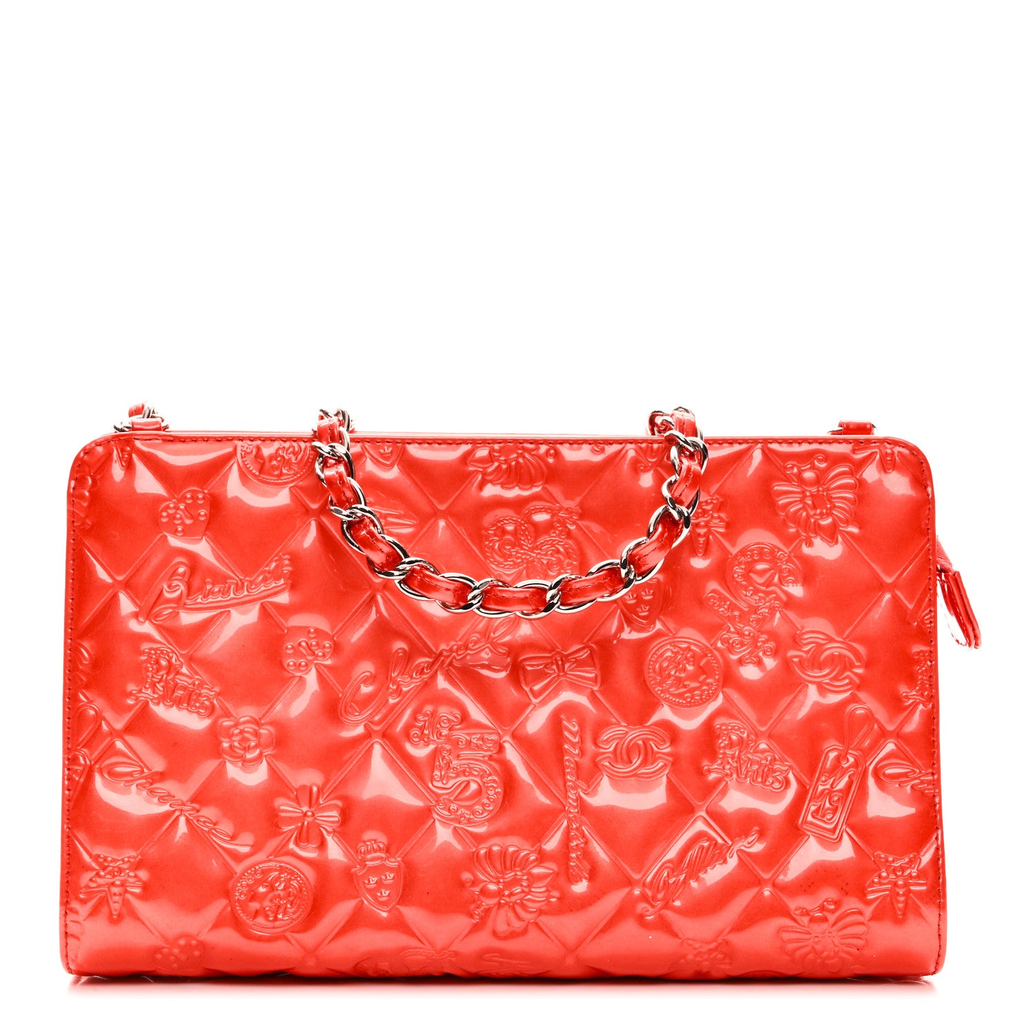 Chanel Patent Calfskin Lucky Symbols Pochette Coral 1 of 19