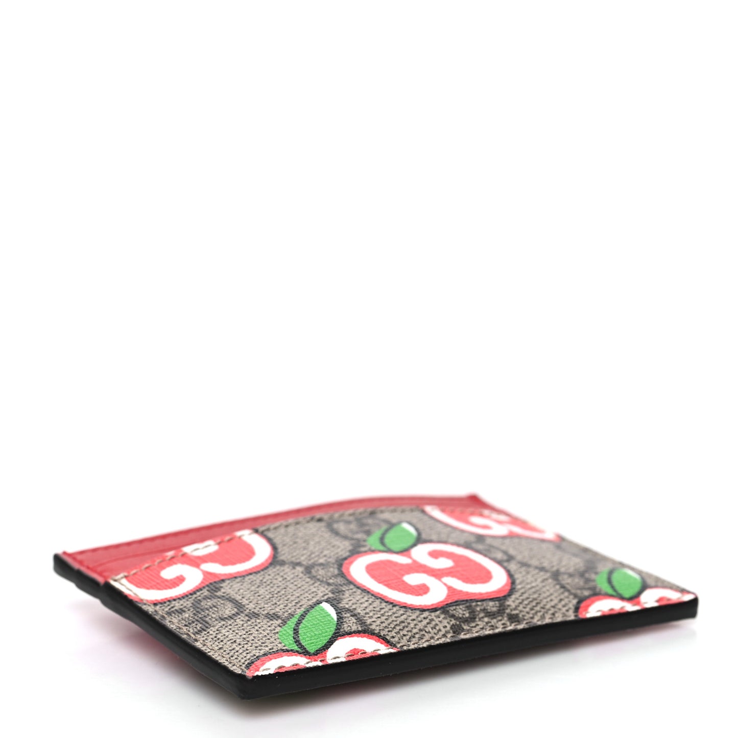 GG Supreme Monogram Apple Card Holder Beige Multicolor Lobster Red