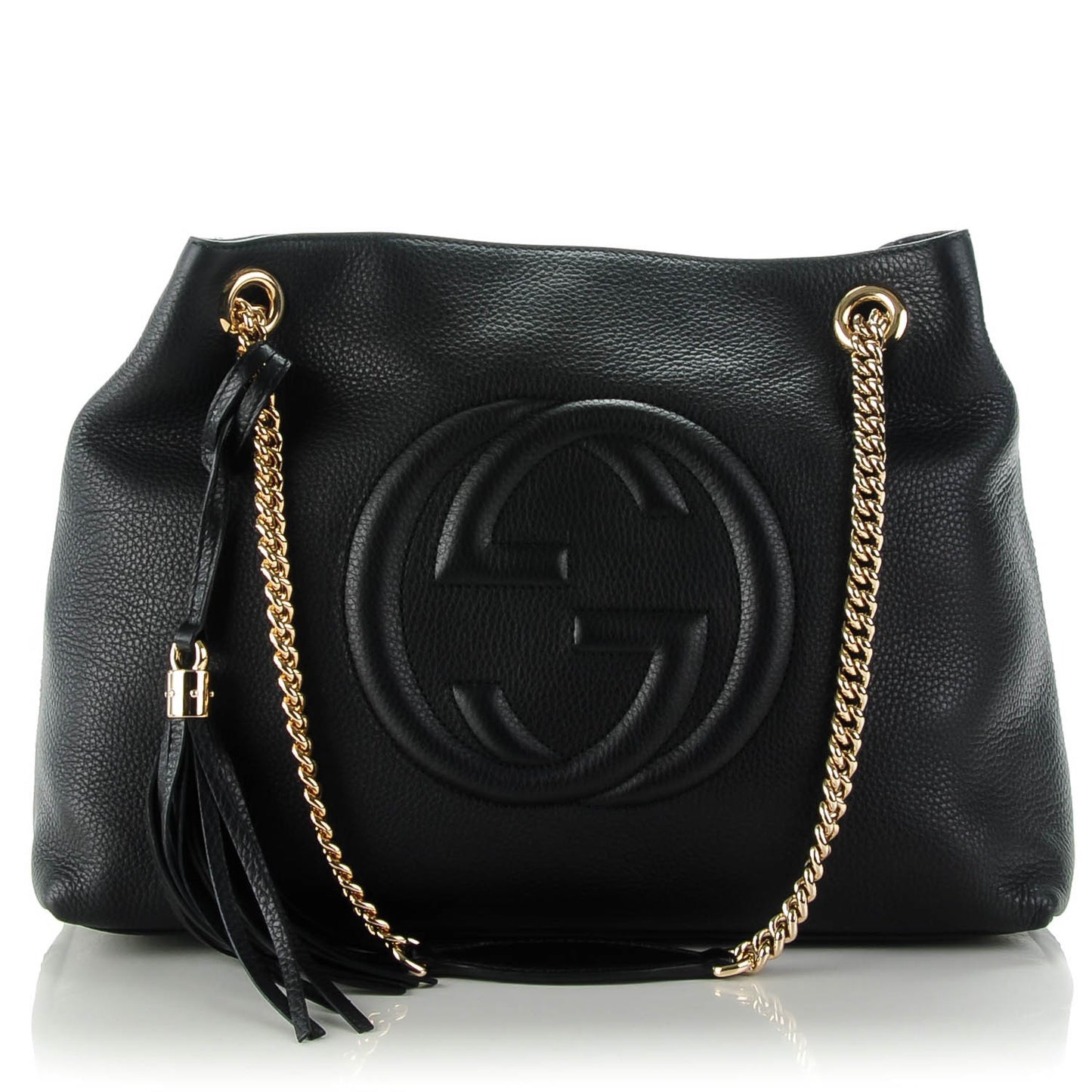 Pebbled Calfskin Medium Soho Chain Shoulder Bag Black