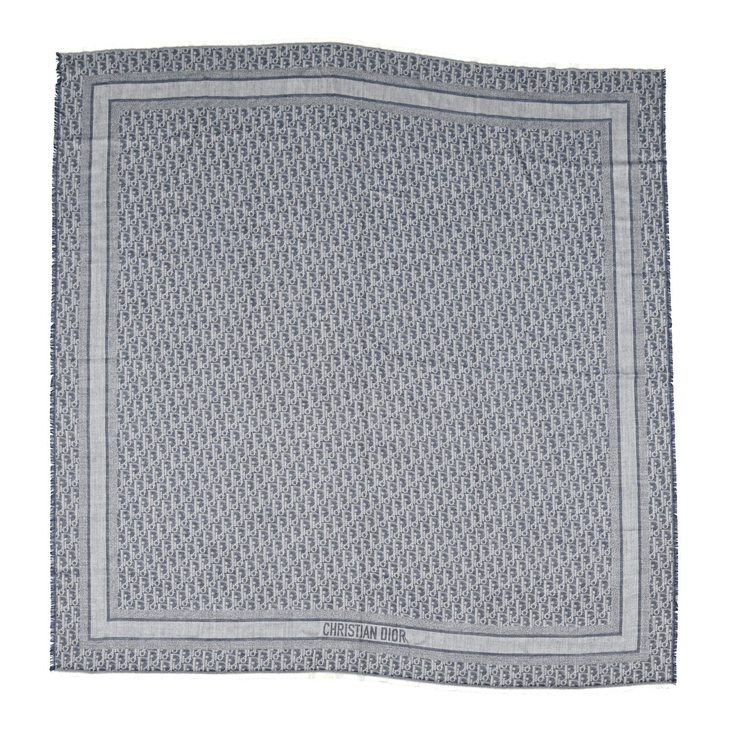 Christian Dior Wool Silk Cashmere Oblique Denim Shawl Blue 1 of 3