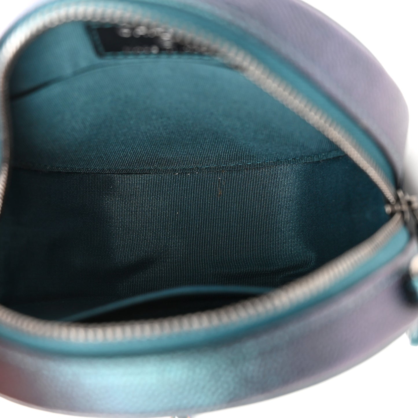 Iridescent Caviar Quilted Round Filigree Crossbody Dark Turquoise