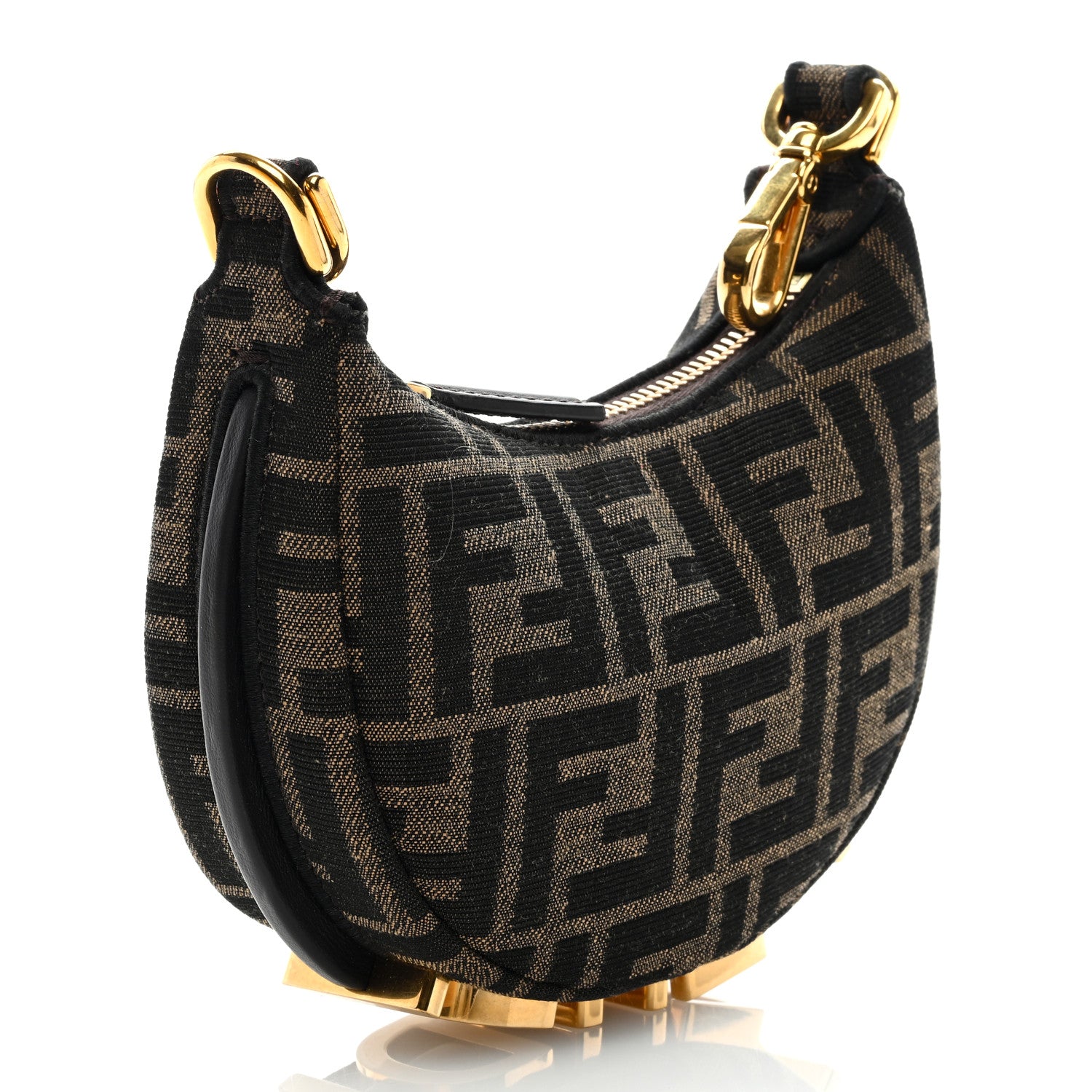 Fendi Fabric Jacquard FF 1974 Nano Fendigraphy Hobo Charm Tobacco Moro 2 of 8