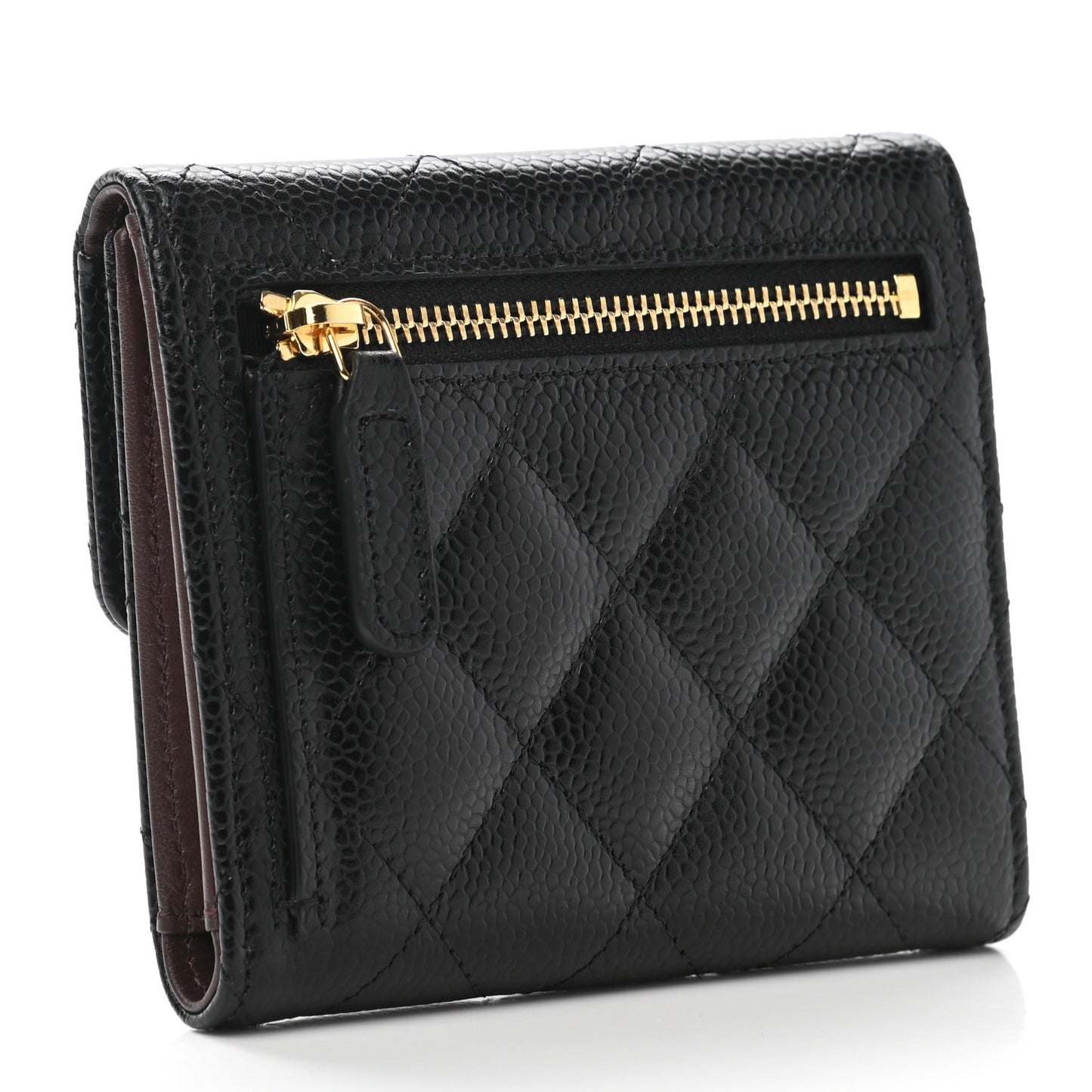 Caviar Quilted Compact Flap Wallet Black