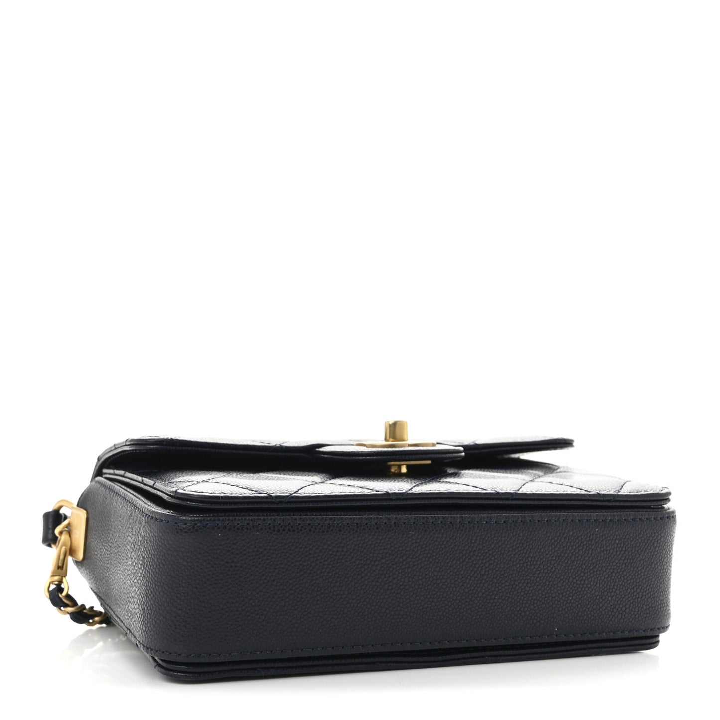 Shiny Caviar Quilted Mini Top Handle Flap Navy Blue