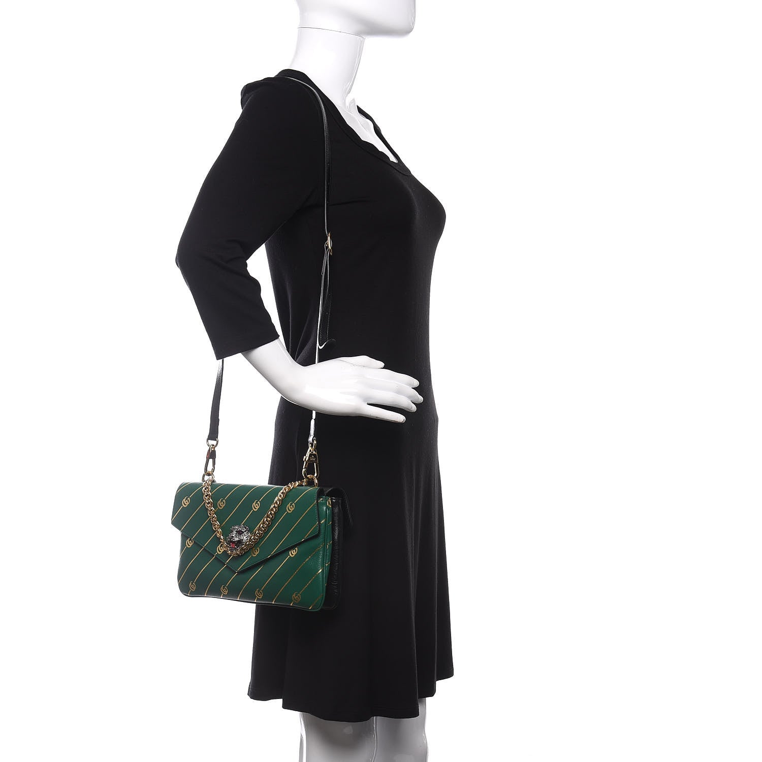 Gucci Calfskin Diagonal GG Medium Thiara Double Envelope Shoulder Bag Emerald Green Black 2 of 14