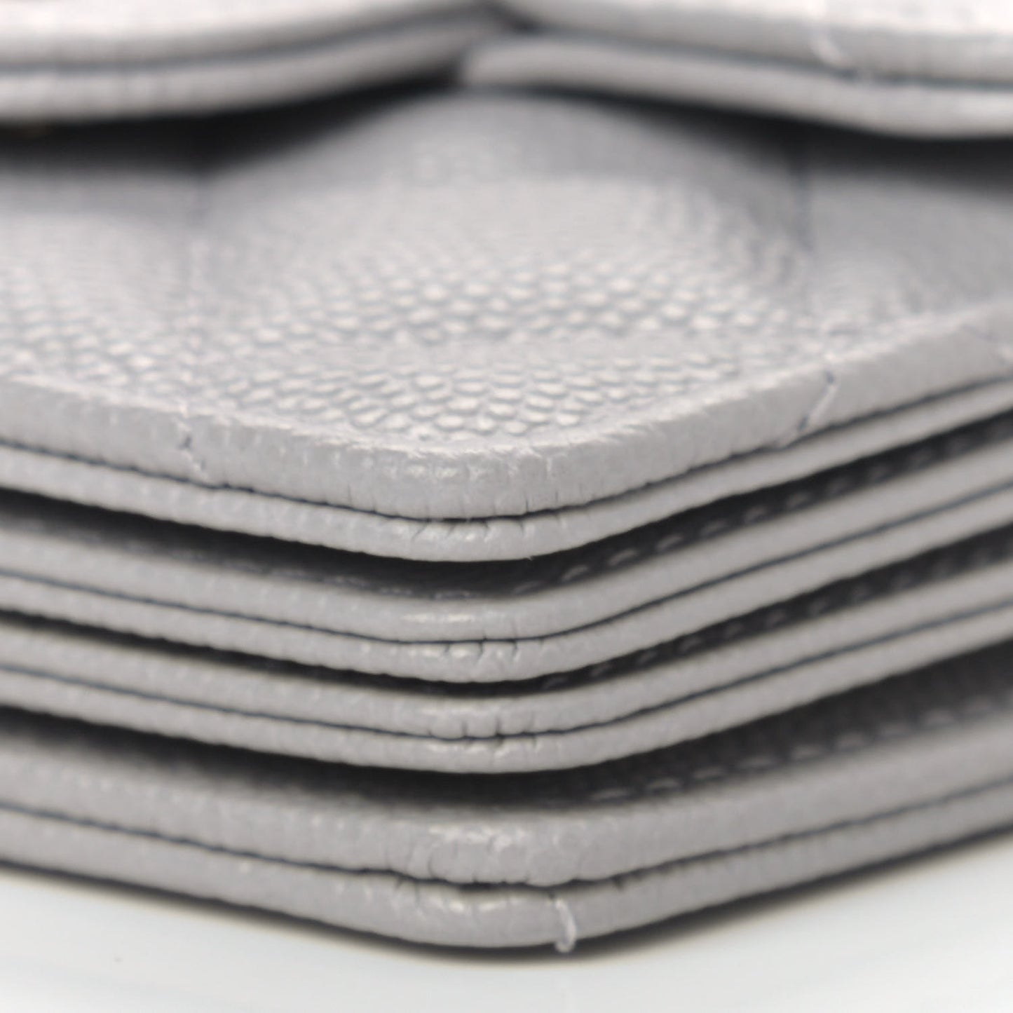 Caviar Quilted Flap Card Holder On Chain Grey