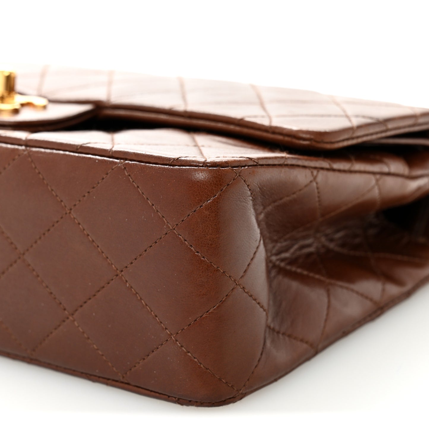 Lambskin Quilted Medium Double Flap Dark Brown