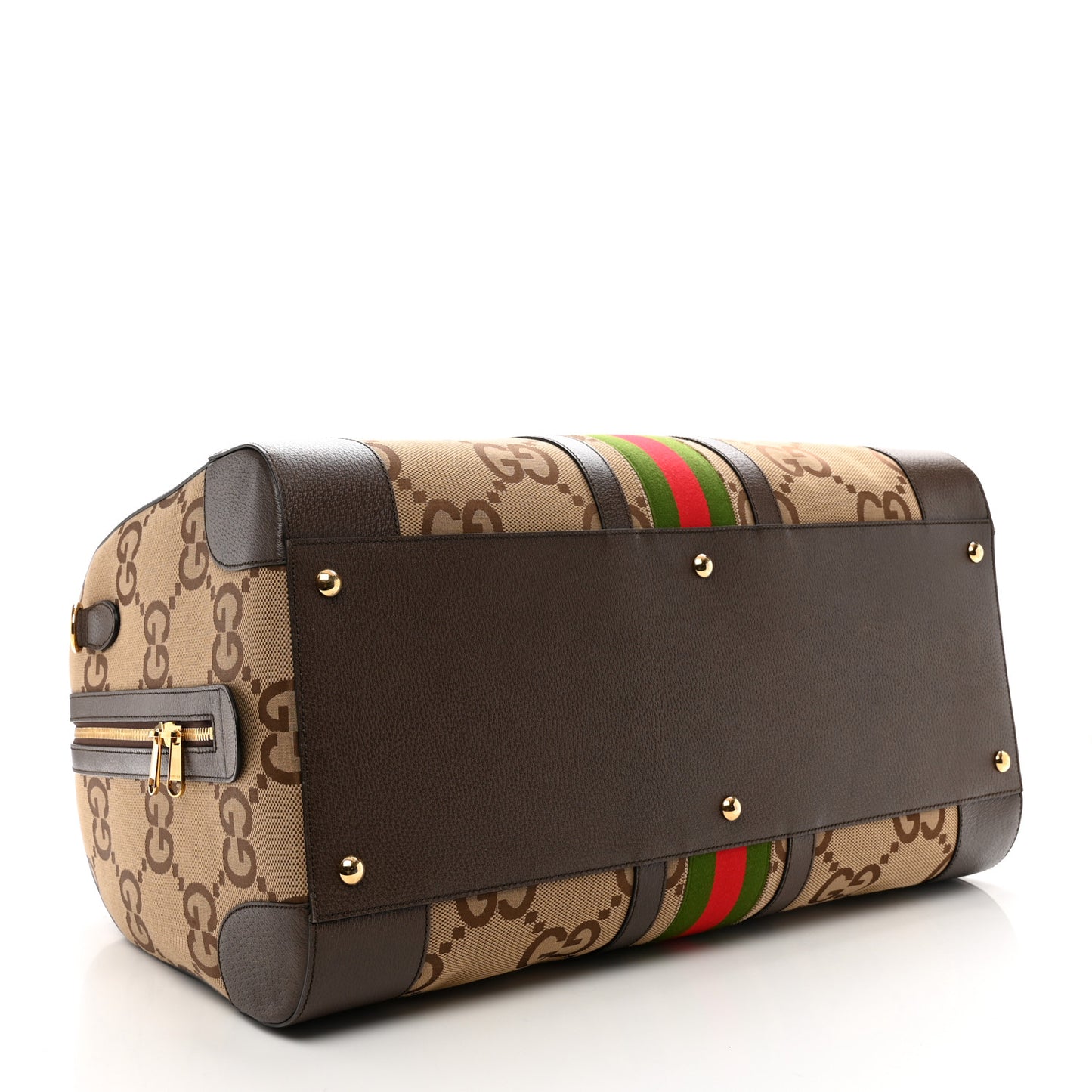 Monogram Jumbo GG Textured Dollar Calfskin Web Maxi Duffle Bag Camel Ebony