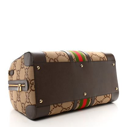 Gucci Monogram Jumbo GG Textured Dollar Calfskin Web Maxi Duffle Bag Camel Ebony 3 of 8