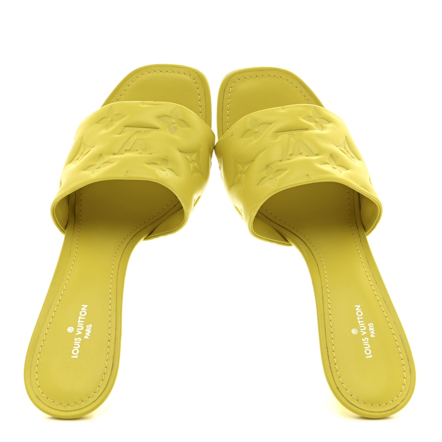 Louis Vuitton Lambskin Embossed Monogram Revival Mules 38 Neon Yellow 2 of 10